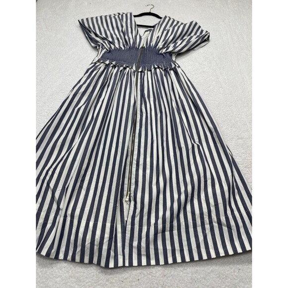 Anthropologie Midi Dress Blue Stripe Zip Front Preppy Retro Boho Vacay Large NWT - Picture 2 of 12